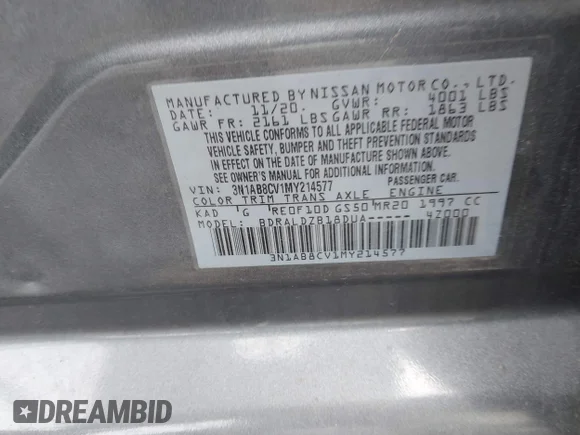 ✅ 2021 Nissan Sentra SV • VIN: 3N1AB8CV1MY214577 • Лот: 44872007. Опубліковано раніше на IAAI з пробігом 85 751 миль. Безкоштовний доступ до архіву аукціонних продажів зі США та докладний звіт про історію автомобіля на DreamBid. Зображення 9.