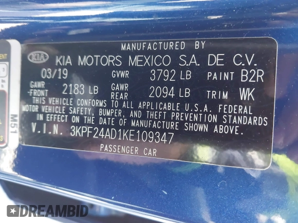 ✅ 2019 Kia Forte LXS • VIN: 3KPF24AD1KE109347 • Lot: 44425609. Wystawiony na IAAI z przebiegiem 145 680 mil. Bezpłatny archiwum sprzedaży aukcyjnych z USA i szczegółowy raport historii pojazdu na DreamBid. Zdjęcie 9.