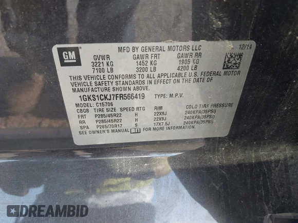 ✅ 2015 GMC Yukon Denali • VIN: 1GKS1CKJ7FR566419 • Lot: 41948825. Wystawiony na IAAI z przebiegiem 235 037 mil. Bezpłatny archiwum sprzedaży aukcyjnych z USA i szczegółowy raport historii pojazdu na DreamBid. Zdjęcie 9.