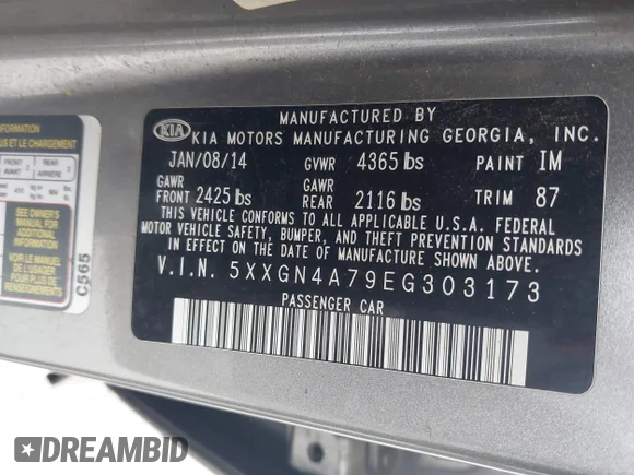 ✅ 2014 Kia Optima EX • VIN: 5XXGN4A79EG303173 • Lot: 44538811. Listed on IAAI with 185,704 mi. Free auction sales archive from the USA and detailed vehicle history report at DreamBid. Image 9.