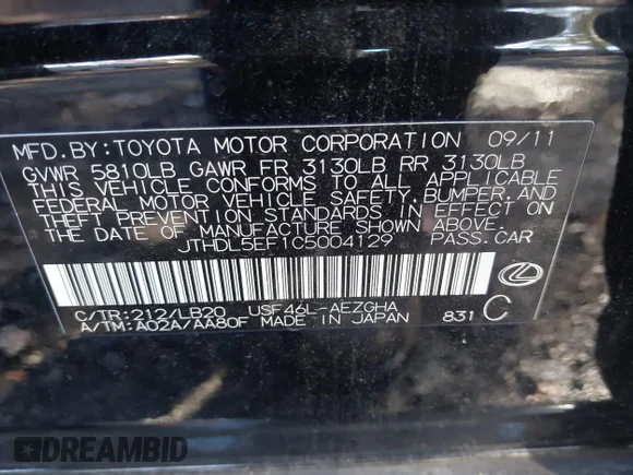 ✅ 2012 Lexus LS 460 L • VIN: JTHDL5EF1C5004129 • Lot: 43618427. Wystawiony na IAAI z przebiegiem 235 715 mil. Bezpłatny archiwum sprzedaży aukcyjnych z USA i szczegółowy raport historii pojazdu na DreamBid. Zdjęcie 9.