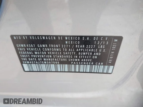 ✅ 2014 Volkswagen Jetta GLI • VIN: 3VW4S7AJ7EM397560 • Lot: 44229463. Wystawiony na IAAI z przebiegiem 128 904 mil. Bezpłatny archiwum sprzedaży aukcyjnych z USA i szczegółowy raport historii pojazdu na DreamBid. Zdjęcie 9.