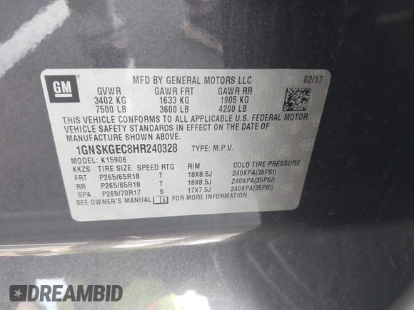 ✅ 2017 Chevrolet Suburban LS • VIN: 1GNSKGEC8HR240328 • Lot: 44778381. Wystawiony na IAAI z przebiegiem 44 083 mil. Bezpłatny archiwum sprzedaży aukcyjnych z USA i szczegółowy raport historii pojazdu na DreamBid. Zdjęcie 9.