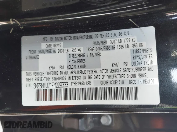 ✅ 2015 Mazda 3 i Sport • VIN: 3MZBM1U71FM229333 • Lot: 45314388. Listed on IAAI with 156,330 mi. Free auction sales archive from the USA and detailed vehicle history report at DreamBid. Image 9.