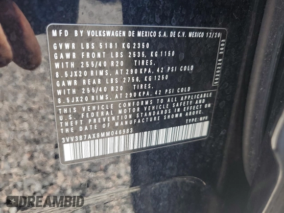 ✅ 2021 Volkswagen Tiguan SE • VIN: 3VV3B7AX8MM046983 • Lot: 52045826. Wystawiony na Copart z przebiegiem 59 464 mil. Bezpłatny archiwum sprzedaży aukcyjnych z USA i szczegółowy raport historii pojazdu na DreamBid. Zdjęcie 13.