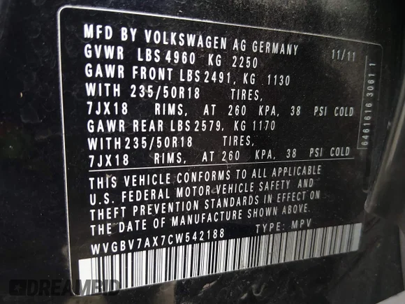 ✅ 2012 Volkswagen Tiguan S • VIN: WVGBV7AX7CW542188 • Лот: 45019190. Опубликован ранее на IAAI с пробегом 149 017 миль. Бесплатный доступ к архиву аукционных продаж из США и подробный отчёт об истории автомобиля на DreamBid. Изображение 9.