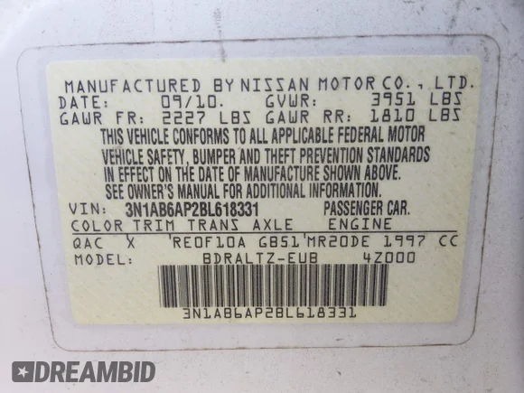 ✅ 2011 Nissan Sentra S • VIN: 3N1AB6AP2BL618331 • Лот: 44694060. Опубліковано раніше на IAAI з пробігом 208 990 миль. Безкоштовний доступ до архіву аукціонних продажів зі США та докладний звіт про історію автомобіля на DreamBid. Зображення 9.