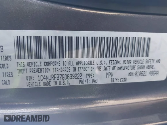 ✅ 2016 Jeep Patriot Latitude • VIN: 1C4NJRFB7GD639222 • Lot: 44101471. Wystawiony na IAAI z przebiegiem 144 672 mil. Bezpłatny archiwum sprzedaży aukcyjnych z USA i szczegółowy raport historii pojazdu na DreamBid. Zdjęcie 9.