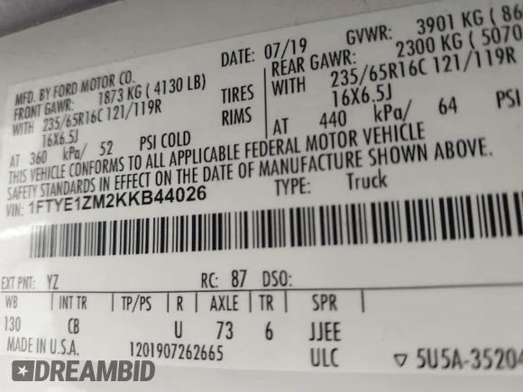 ✅ 2019 Ford Transit • VIN: 1FTYE1ZM2KKB44026 • Лот: 44891343. Опубліковано раніше на IAAI з пробігом 157 685 миль. Безкоштовний доступ до архіву аукціонних продажів зі США та докладний звіт про історію автомобіля на DreamBid. Зображення 9.