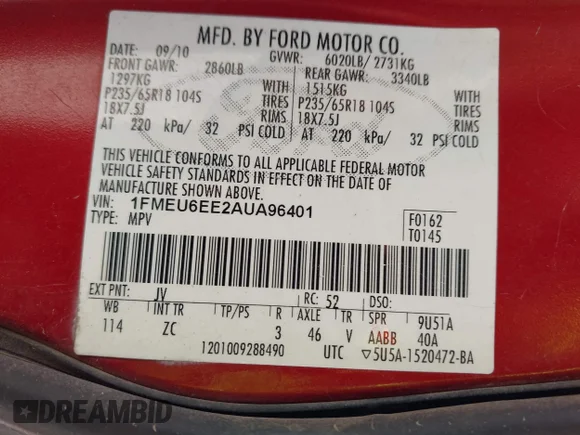 ✅ 2010 Ford Explorer Eddie Bauer • VIN: 1FMEU6EE2AUA96401 • Лот: 45375016. Опубліковано раніше на IAAI з пробігом 150 927 миль. Безкоштовний доступ до архіву аукціонних продажів зі США та докладний звіт про історію автомобіля на DreamBid. Зображення 9.