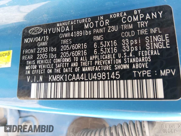 ✅ 2020 Hyundai Kona SE • VIN: KM8K1CAA4LU498145 • Lot: 44606580. Wystawiony na IAAI z przebiegiem 102 305 mil. Bezpłatny archiwum sprzedaży aukcyjnych z USA i szczegółowy raport historii pojazdu na DreamBid. Zdjęcie 9.
