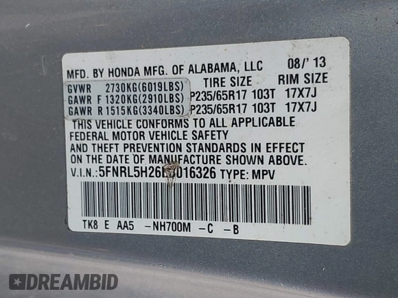✅ 2014 Honda Odyssey LX • VIN: 5FNRL5H26EB016326 • Лот: 44628107. Опубликован ранее на IAAI с пробегом 164 356 миль. Бесплатный доступ к архиву аукционных продаж из США и подробный отчёт об истории автомобиля на DreamBid. Изображение 9.