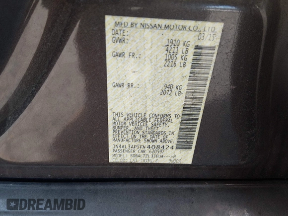 ✅ 2015 Nissan Altima 2.5 • VIN: 1N4AL3AP5FN408424 • Lot: 44248915. Wystawiony na IAAI z przebiegiem 159 467 mil. Bezpłatny archiwum sprzedaży aukcyjnych z USA i szczegółowy raport historii pojazdu na DreamBid. Zdjęcie 9.