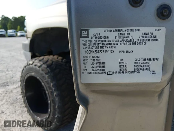 ✅ 2002 Chevrolet Silverado 2500HD LT • VIN: 1GCHK23122F199128 • Лот: 45355808. Опубліковано раніше на IAAI з пробігом 251 808 миль. Безкоштовний доступ до архіву аукціонних продажів зі США та докладний звіт про історію автомобіля на DreamBid. Зображення 9.