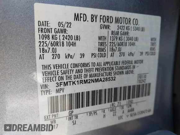 ✅ 2022 Ford Mustang Mach-E Select • VIN: 3FMTK1RM2NMA28532 • Lot: 44562616. Wystawiony na IAAI z przebiegiem 53 647 mil. Bezpłatny archiwum sprzedaży aukcyjnych z USA i szczegółowy raport historii pojazdu na DreamBid. Zdjęcie 9.