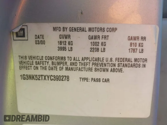 ✅ 2000 Oldsmobile Alero GX • VIN: 1G3NK52TXYC390278 • Lot: 43196422. Wystawiony na IAAI z przebiegiem 174 362 mil. Bezpłatny archiwum sprzedaży aukcyjnych z USA i szczegółowy raport historii pojazdu na DreamBid. Zdjęcie 9.