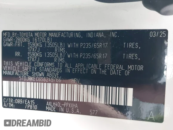 ✅ 2025 Toyota Sienna XLE • VIN: 5TDJRKEC6SS249766 • Lot: 43696968. Wystawiony na IAAI z przebiegiem 27 463 mil. Bezpłatny archiwum sprzedaży aukcyjnych z USA i szczegółowy raport historii pojazdu na DreamBid. Zdjęcie 9.