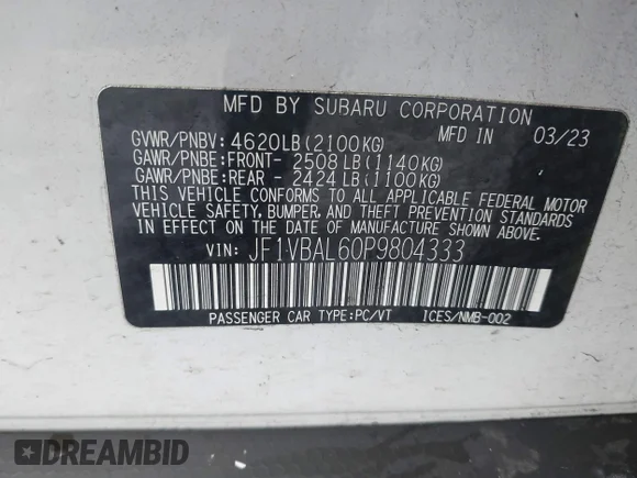 ✅ 2023 Subaru WRX Limited • VIN: JF1VBAL60P9804333 • Lot: 41535661. Wystawiony na IAAI z przebiegiem 15 678 mil. Bezpłatny archiwum sprzedaży aukcyjnych z USA i szczegółowy raport historii pojazdu na DreamBid. Zdjęcie 9.