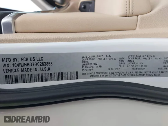 ✅ 2024 Jeep Grand Cherokee Limited • VIN: 1C4RJHBG7RC263868 • Лот: 44224322. Опубліковано раніше на IAAI з пробігом 17 698 миль. Безкоштовний доступ до архіву аукціонних продажів зі США та докладний звіт про історію автомобіля на DreamBid. Зображення 9.