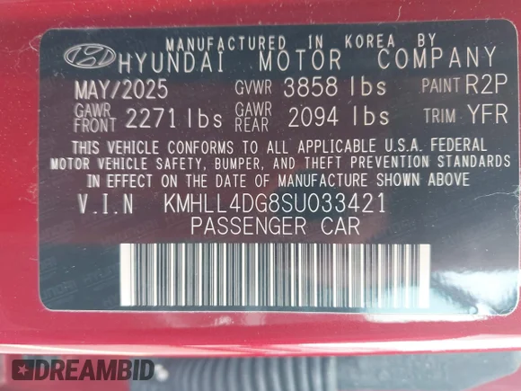 ✅ 2025 Hyundai Elantra SE • VIN: KMHLL4DG8SU033421 • Lot: 45335787. Wystawiony na IAAI z przebiegiem 5 037 mil. Bezpłatny archiwum sprzedaży aukcyjnych z USA i szczegółowy raport historii pojazdu na DreamBid. Zdjęcie 9.