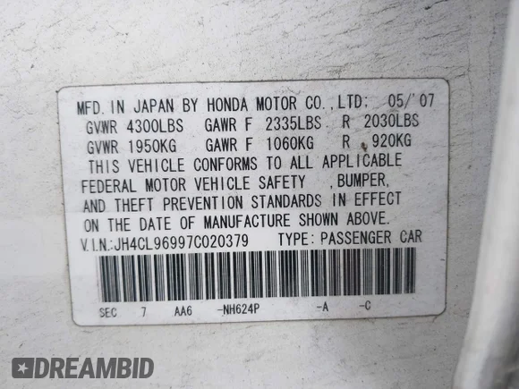 ✅ 2007 Acura TSX Navi • VIN: JH4CL96997C020379 • Лот: 42215451. Опубликован ранее на IAAI с пробегом 243 331 миль. Бесплатный доступ к архиву аукционных продаж из США и подробный отчёт об истории автомобиля на DreamBid. Изображение 9.