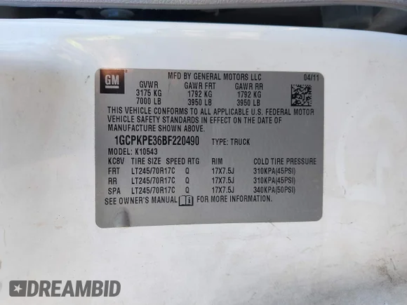✅ 2011 Chevrolet Silverado 1500 Work Truck • VIN: 1GCPKPE36BF220490 • Lot: 41314405. Wystawiony na IAAI z przebiegiem 305 691 mil. Bezpłatny archiwum sprzedaży aukcyjnych z USA i szczegółowy raport historii pojazdu na DreamBid. Zdjęcie 9.