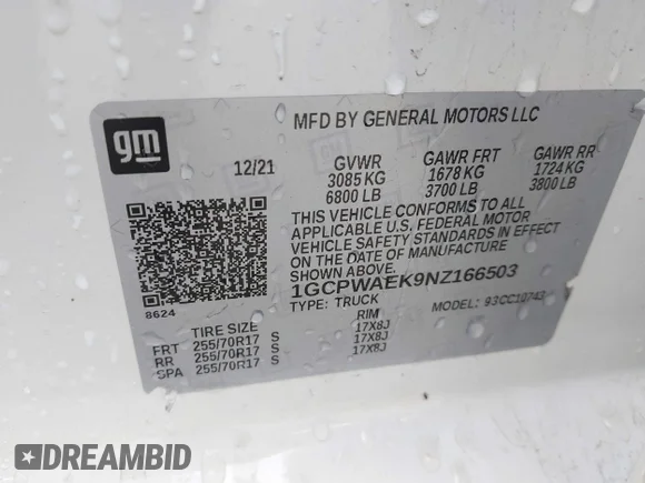 ✅ 2022 Chevrolet Silverado 1500 • VIN: 1GCPWAEK9NZ166503 • Lot: 44195600. Wystawiony na IAAI z przebiegiem 108 905 mil. Bezpłatny archiwum sprzedaży aukcyjnych z USA i szczegółowy raport historii pojazdu na DreamBid. Zdjęcie 9.