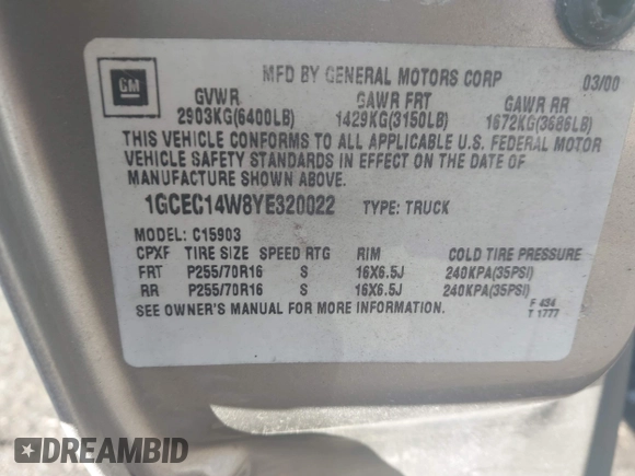 ✅ 2000 Chevrolet Silverado 1500 • VIN: 1GCEC14W8YE320022 • Lot: 44155006. Wystawiony na IAAI z przebiegiem 213 107 mil. Bezpłatny archiwum sprzedaży aukcyjnych z USA i szczegółowy raport historii pojazdu na DreamBid. Zdjęcie 9.