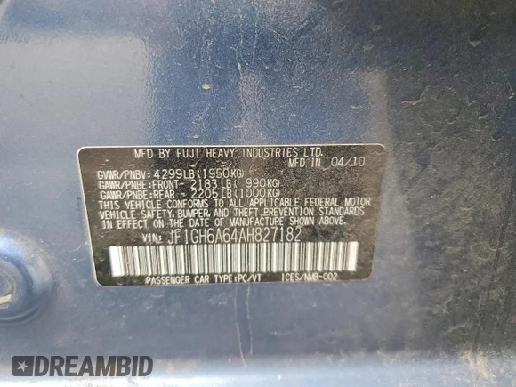 ✅ 2010 Subaru Impreza i • VIN: JF1GH6A64AH827182 • Lot: 47927506. Wystawiony na Copart z przebiegiem 225 769 mil. Bezpłatny archiwum sprzedaży aukcyjnych z USA i szczegółowy raport historii pojazdu na DreamBid. Zdjęcie 12.