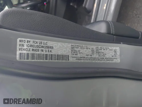 ✅ 2022 Dodge Durango GT Plus • VIN: 1C4RDJDG3NC206959 • Lot: 43964539. Listed on IAAI with 76,182 mi. Free auction sales archive from the USA and detailed vehicle history report at DreamBid. Image 9.