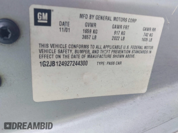 ✅ 2002 Pontiac Sunfire SE • VIN: 1G2JB124927244300 • Lot: 42652435. Wystawiony na IAAI z przebiegiem Nie podano. Bezpłatny archiwum sprzedaży aukcyjnych z USA i szczegółowy raport historii pojazdu na DreamBid. Zdjęcie 9.