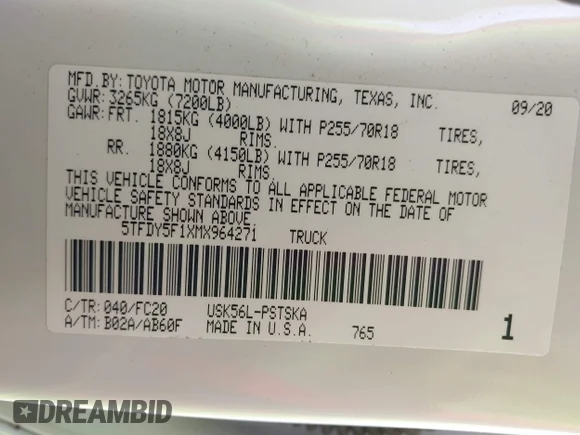✅ 2021 Toyota Tundra SR5 • VIN: 5TFDY5F1XMX964271 • Lot: 44106456. Wystawiony na IAAI z przebiegiem 107 400 mil. Bezpłatny archiwum sprzedaży aukcyjnych z USA i szczegółowy raport historii pojazdu na DreamBid. Zdjęcie 9.