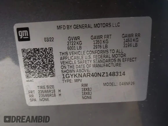 ✅ 2022 Cadillac XT5 FWD Luxury • VIN: 1GYKNAR40NZ148314 • Лот: 45420147. Опубликован ранее на IAAI с пробегом 62 055 миль. Бесплатный доступ к архиву аукционных продаж из США и подробный отчёт об истории автомобиля на DreamBid. Изображение 9.