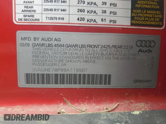 ✅ 2009 Audi A3 Sportback S line • VIN: WAUHE78P99A119507 • Lot: 60913184. Wystawiony na Copart z przebiegiem 128 254 mil. Bezpłatny archiwum sprzedaży aukcyjnych z USA i szczegółowy raport historii pojazdu na DreamBid. Zdjęcie 12.