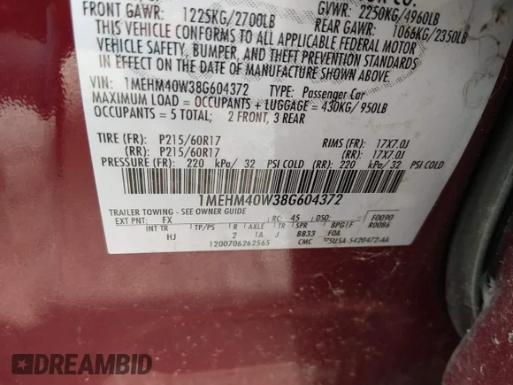 ✅ 2008 Mercury Sable • VIN: 1MEHM40W38G604372 • Лот: 44584783. Опубліковано раніше на IAAI з пробігом 52 503 миль. Безкоштовний доступ до архіву аукціонних продажів зі США та докладний звіт про історію автомобіля на DreamBid. Зображення 9.