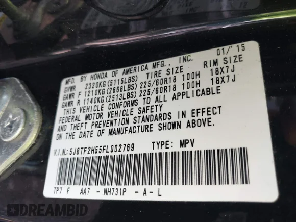 ✅ 2015 Honda Crosstour EX-L • VIN: 5J6TF2H55FL002769 • Lot: 42317497. Wystawiony na IAAI z przebiegiem Nie podano. Bezpłatny archiwum sprzedaży aukcyjnych z USA i szczegółowy raport historii pojazdu na DreamBid. Zdjęcie 9.