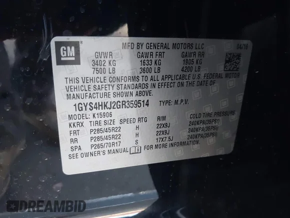 ✅ 2016 Cadillac Escalade ESV Luxury Collection • VIN: 1GYS4HKJ2GR359514 • Lot: 43010065. Wystawiony na IAAI z przebiegiem 176 000 mil. Bezpłatny archiwum sprzedaży aukcyjnych z USA i szczegółowy raport historii pojazdu na DreamBid. Zdjęcie 9.