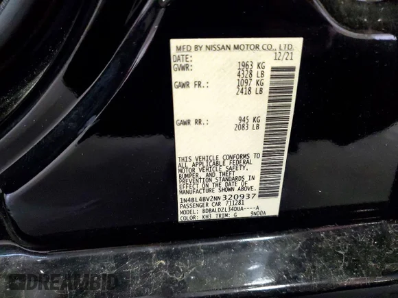 ✅ 2022 Nissan Altima S • VIN: 1N4BL4BV2NN320937 • Lot: 58105216. Wystawiony na Copart z przebiegiem 56 745 mil. Bezpłatny archiwum sprzedaży aukcyjnych z USA i szczegółowy raport historii pojazdu na DreamBid. Zdjęcie 12.