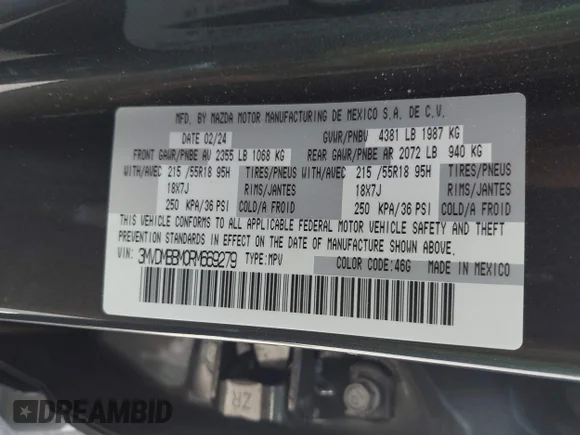 ✅ 2024 Mazda CX-30 S Select Sport • VIN: 3MVDMBBM0RM669279 • Lot: 43188397. Wystawiony na IAAI z przebiegiem 6 191 mil. Bezpłatny archiwum sprzedaży aukcyjnych z USA i szczegółowy raport historii pojazdu na DreamBid. Zdjęcie 9.