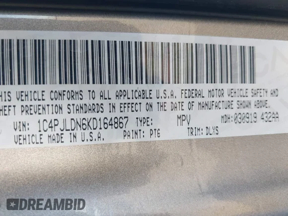 ✅ 2019 Jeep Cherokee High Altitude • VIN: 1C4PJLDN6KD164867 • Лот: 44165297. Опубліковано раніше на IAAI з пробігом 51 855 миль. Безкоштовний доступ до архіву аукціонних продажів зі США та докладний звіт про історію автомобіля на DreamBid. Зображення 9.