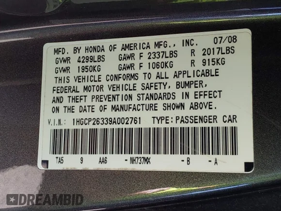 ✅ 2009 Honda Accord LX • VIN: 1HGCP26339A002761 • Lot: 43484719. Wystawiony na IAAI z przebiegiem Nie podano. Bezpłatny archiwum sprzedaży aukcyjnych z USA i szczegółowy raport historii pojazdu na DreamBid. Zdjęcie 9.