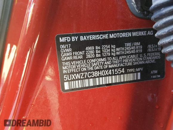 ✅ 2017 BMW X3 sDrive28i • VIN: 5UXWZ7C38H0X41554 • Lot: 44031157. Wystawiony na IAAI z przebiegiem 119 304 mil. Bezpłatny archiwum sprzedaży aukcyjnych z USA i szczegółowy raport historii pojazdu na DreamBid. Zdjęcie 9.