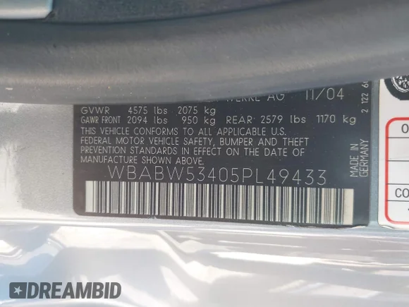 ✅ 2005 BMW 3 Series 330Ci • VIN: WBABW53405PL49433 • Lot: 43609432. Listed on IAAI with 175,035 mi. Free auction sales archive from the USA and detailed vehicle history report at DreamBid. Image 9.
