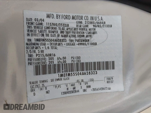 ✅ 2004 Mercury Sable LS Premium • VIN: 1MEFM55S04A628323 • Лот: 41888634. Опубліковано раніше на IAAI з пробігом 70 725 миль. Безкоштовний доступ до архіву аукціонних продажів зі США та докладний звіт про історію автомобіля на DreamBid. Зображення 9.