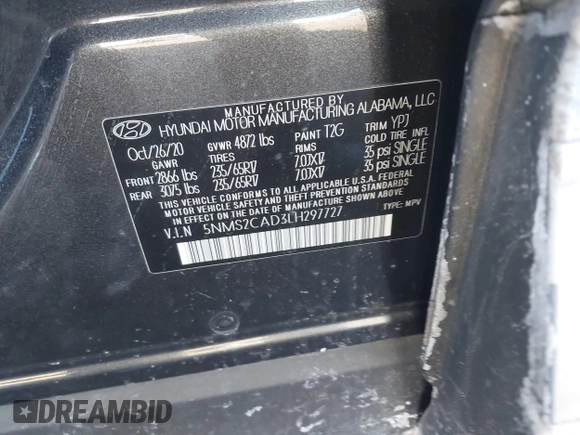 ✅ 2020 Hyundai Santa Fe SE • VIN: 5NMS2CAD3LH297727 • Lot: 44264831. Wystawiony na IAAI z przebiegiem 135 696 mil. Bezpłatny archiwum sprzedaży aukcyjnych z USA i szczegółowy raport historii pojazdu na DreamBid. Zdjęcie 9.