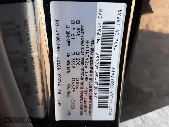 ✅ 2021 Mazda 3 Premium Plus • VIN: JM1BPBNY6M1402667 • Лот: 68303142. Опубліковано раніше на Copart з пробігом 7 997 миль. Безкоштовний доступ до архіву аукціонних продажів зі США та докладний звіт про історію автомобіля на DreamBid. Зображення 14.