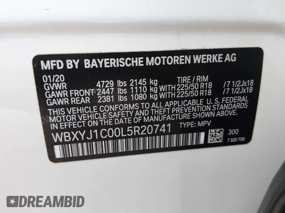 ✅ 2020 BMW X2 xDrive28i • VIN: WBXYJ1C00L5R20741 • Лот: 45388821. Опубликован ранее на IAAI с пробегом 36 072 миль. Бесплатный доступ к архиву аукционных продаж из США и подробный отчёт об истории автомобиля на DreamBid. Изображение 9.