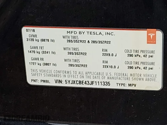 ✅ 2018 Tesla Model X 75D • VIN: 5YJXCBE43JF111335 • Лот: 44760272. Опубліковано раніше на IAAI з пробігом 100 381 миль. Безкоштовний доступ до архіву аукціонних продажів зі США та докладний звіт про історію автомобіля на DreamBid. Зображення 9.