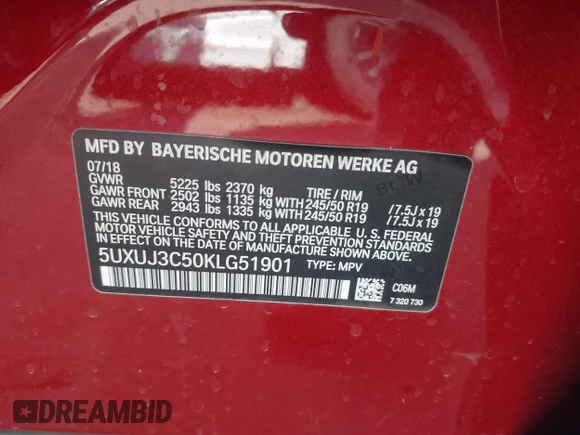 ✅ 2019 BMW X4 xDrive30i • VIN: 5UXUJ3C50KLG51901 • Lot: 45310959. Wystawiony na IAAI z przebiegiem 38 132 mil. Bezpłatny archiwum sprzedaży aukcyjnych z USA i szczegółowy raport historii pojazdu na DreamBid. Zdjęcie 9.