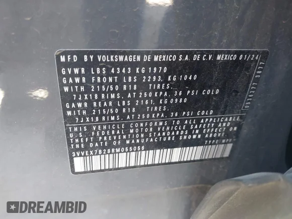 ✅ 2024 Volkswagen Taos SE • VIN: 3VVEX7B28RM055056 • Лот: 44937487. Опубліковано раніше на IAAI з пробігом 20 181 миль. Безкоштовний доступ до архіву аукціонних продажів зі США та докладний звіт про історію автомобіля на DreamBid. Зображення 9.